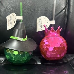 Wicked Elphaba and Glinda Disco Ball Drinking Cups Set. NWT.